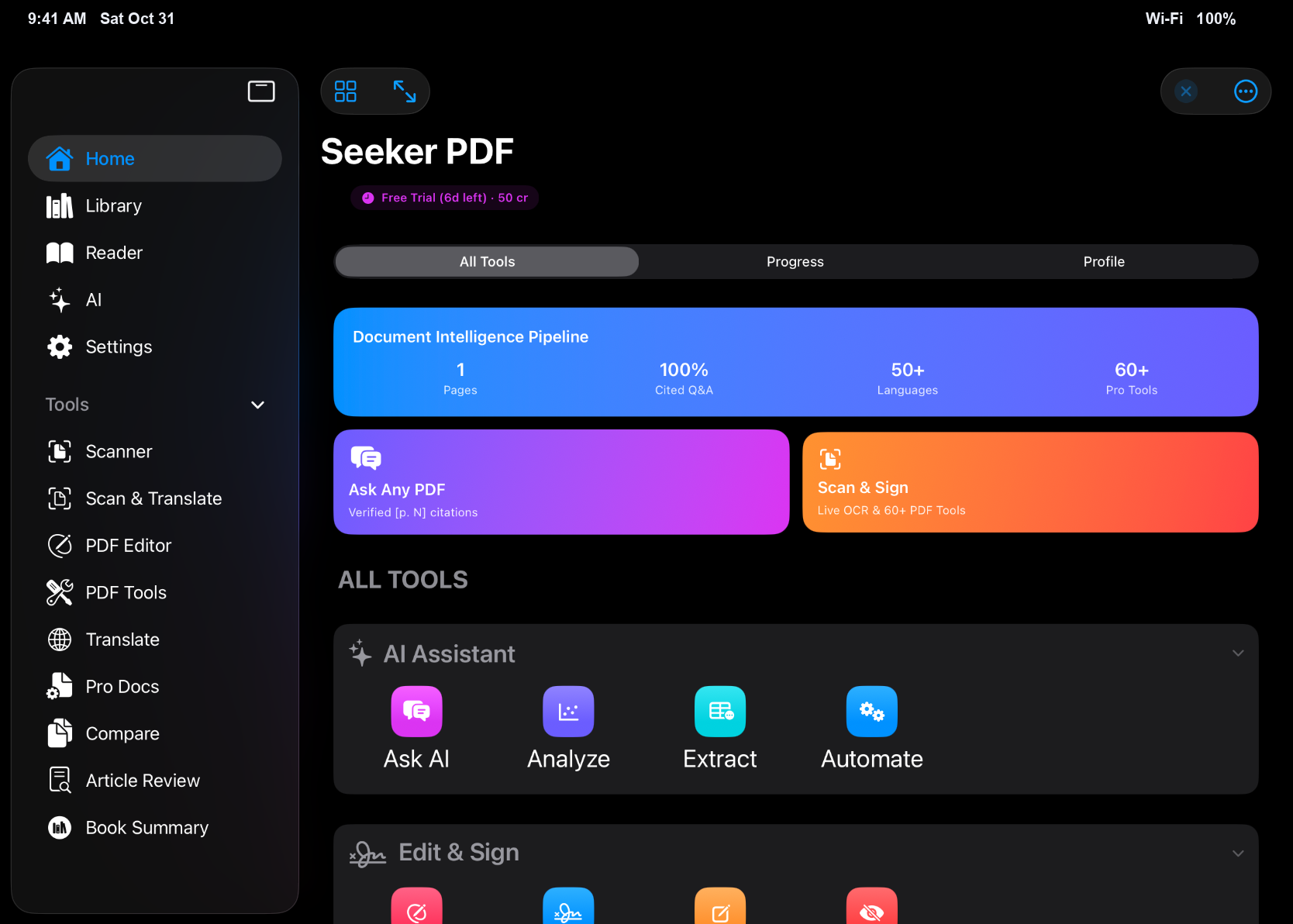 SeekerPDF on iPad Pro M5 Landscape