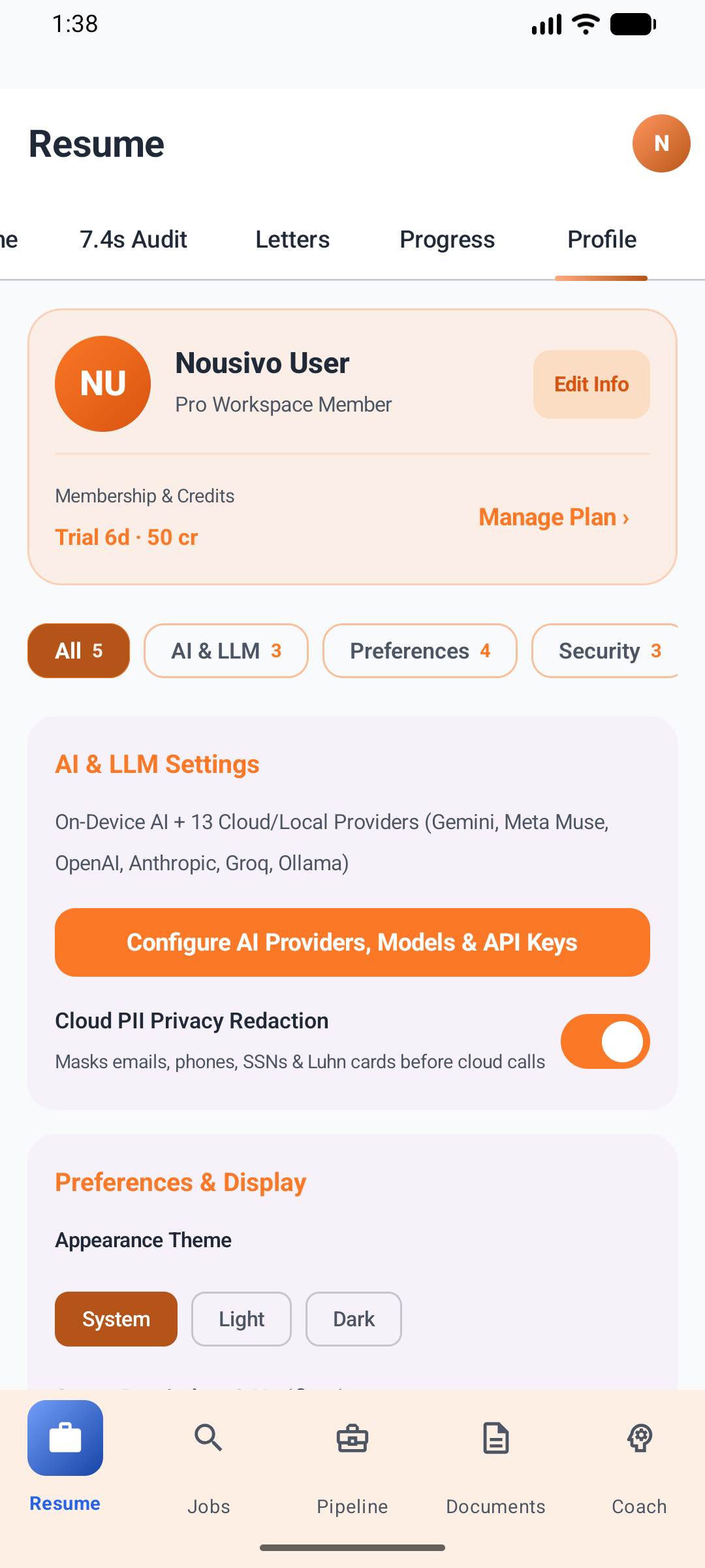 Unified Profile & Settings Hub — Basic Info, App Settings, LLM Power Studio, Widgets & Privacy